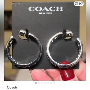 New Coach Shiny Silver Tone Hoop Earrings